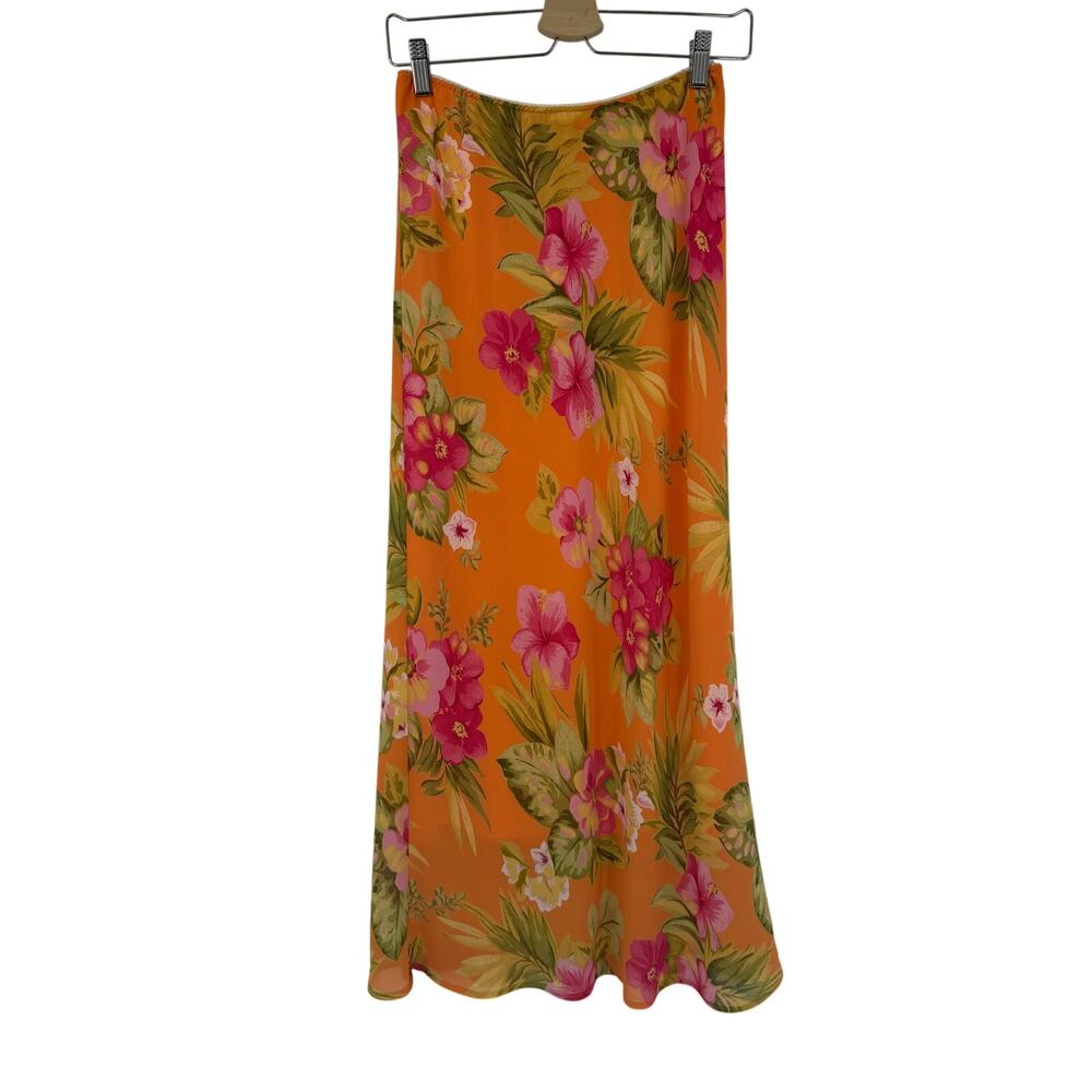 Vintage Pierre Cardin Womens Midi Slip Skirt Size 8 Orange Tropical 90s Carrie - Picture 2 of 11